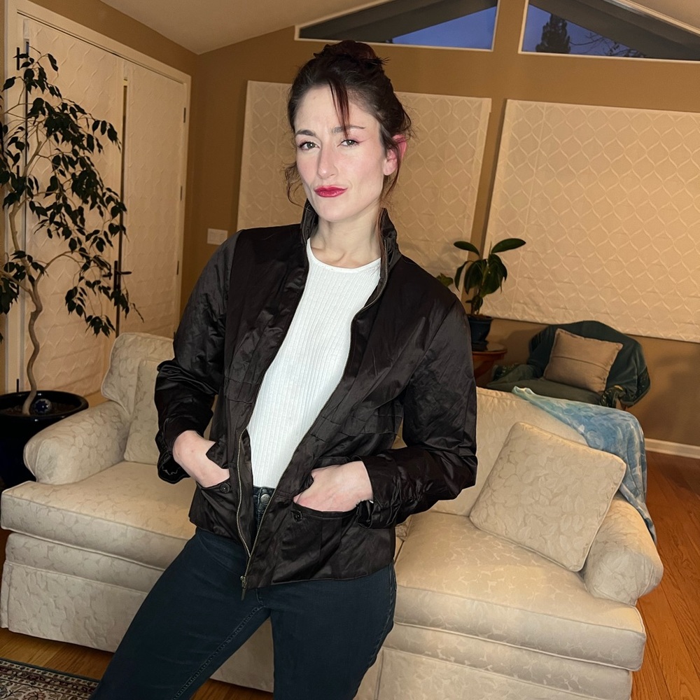 Chicos Thin Hip Length Brown Jacket Size 1 or Medium